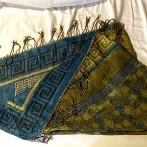 Blue and gold shimmery wrap/scarf. Perfect for casual or formal wear. Super soft